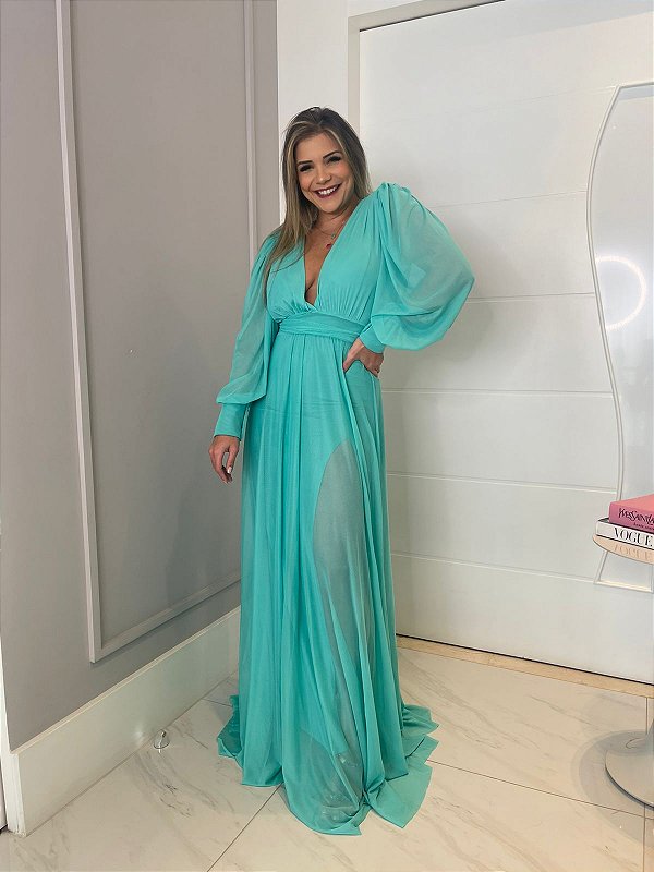 Vestido Longo Atena Verde Tiffany