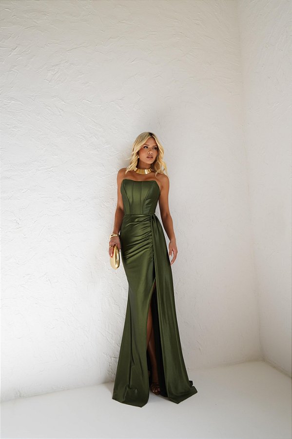 Vestido Longo Aurora Verde Oliva