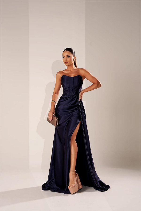 Vestido Longo Aurora Azul Marinho
