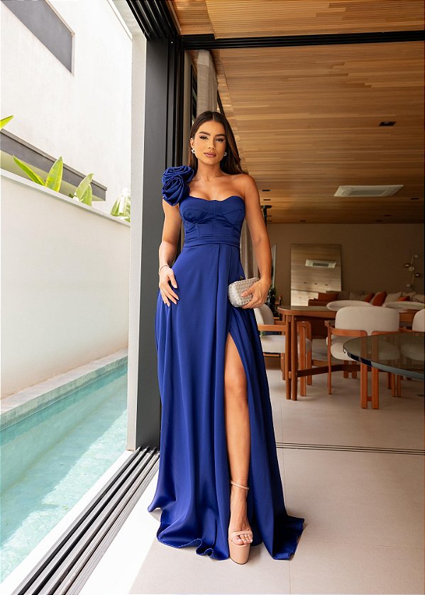 Vestido Longo Flora Azul Royal