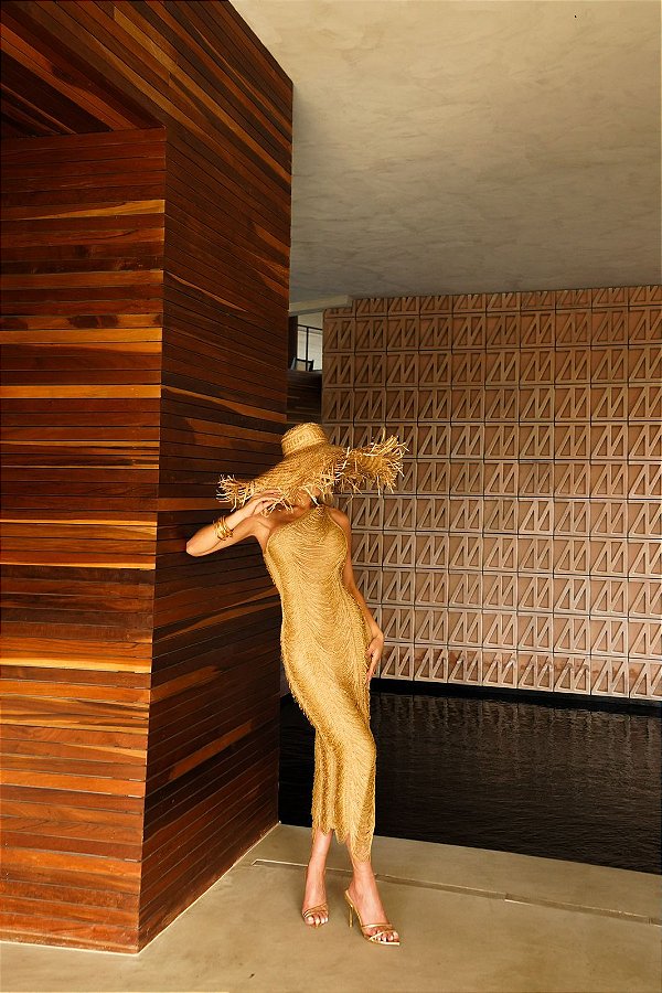 Vestido Macramê Midi Marecias Dourado