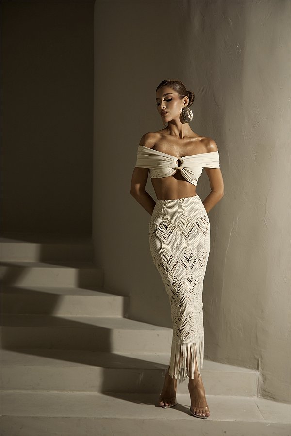 Conjunto Saia e Cropped Lore Nude