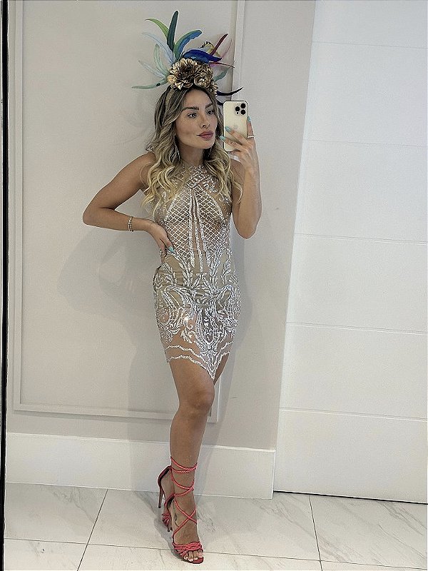 Vestido Curto em Micro Tule Letícia Prata