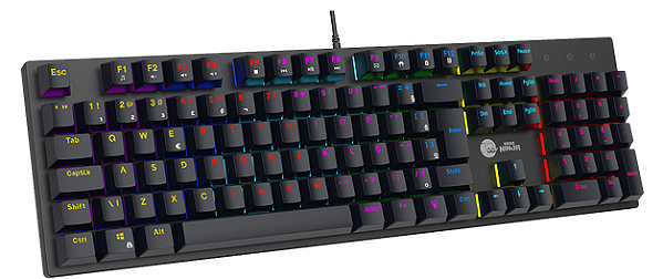 Teclado mecânico gamer ninja leap, switch blue, rainbow, abnt2, black