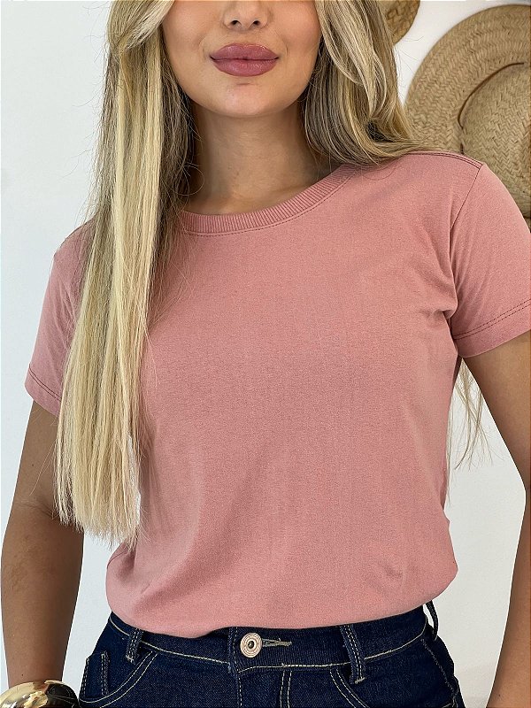 TSHIRT FEMININA ALGODÃO LISA ROSA SECO