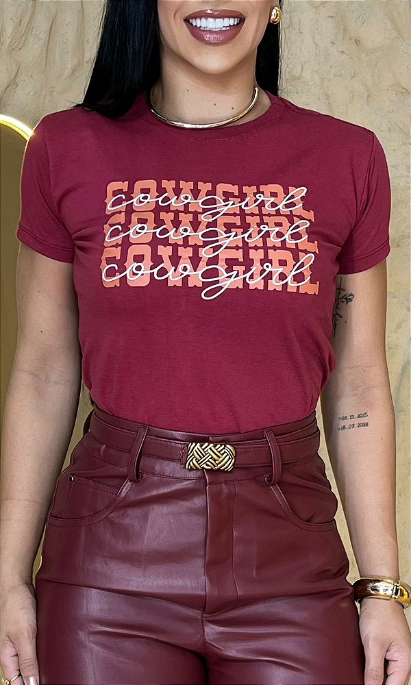 TSHIRT FEMININA ALGODÃO COWGIRL ALTO RELEVO / MARSALA