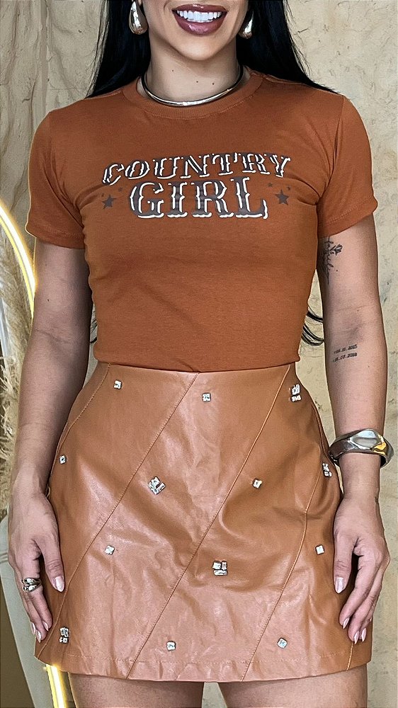 TSHIRT FEMININA ALGODÃO COUNTRY GIRLS / TERRA COTA