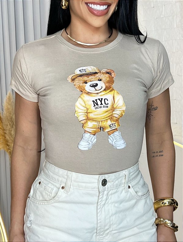 TSHIRT FEMININA ALGODÃO  URSO TED / NUDE