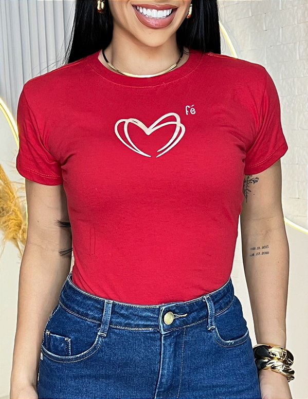 TSHIRT FEMININA ALGODÃO FÉ / VERMELHA