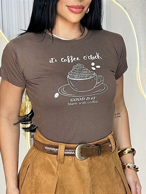 TSHIRT FEMININA ALGODÃO COFFE / MARROM