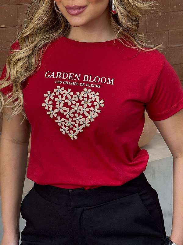 TSHIRT FEMININA ALGODÃO CORAÇÃO PONTOS DE LUZ / VERMELHO