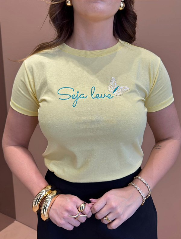 TSHIRT FEMININA ALGODÃO CANDY BORDADO SEJA LEVE / AMARELO