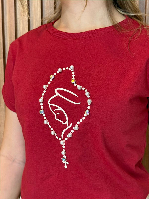 TSHIRT FEMININA ALGODÃO SANTA PEROLAS / VERMELHA