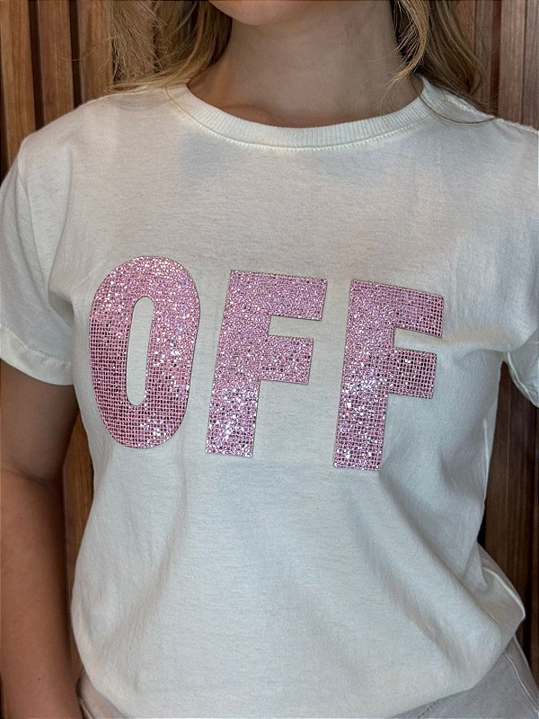 TSHIRT FEMININA ALGODÃO OFF BRILHO / OFFWHITE