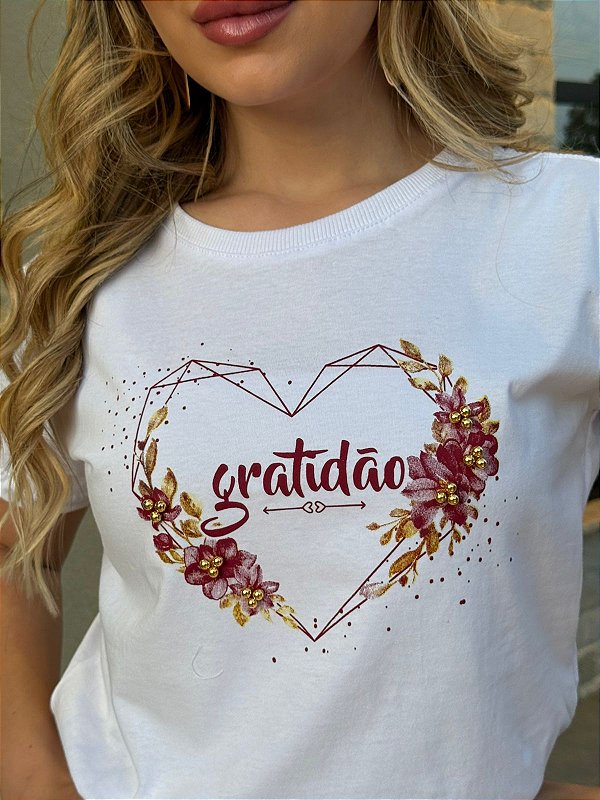 TSHIRT FEMININA ALGODÃO GRATIDÃO / BRANCA