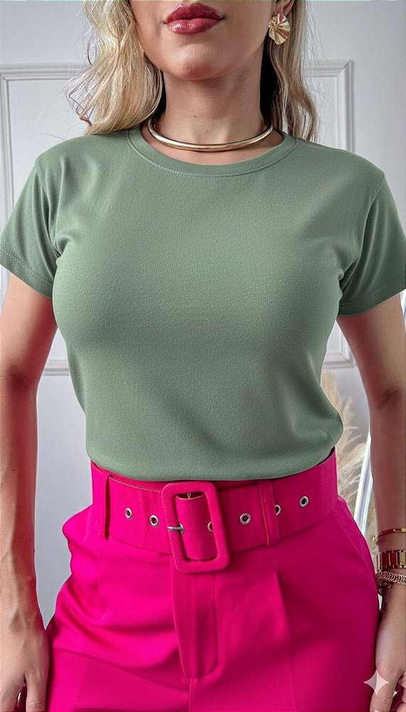 TSHIRT FEMININA ALGODÃO LISA VERDE MENTA