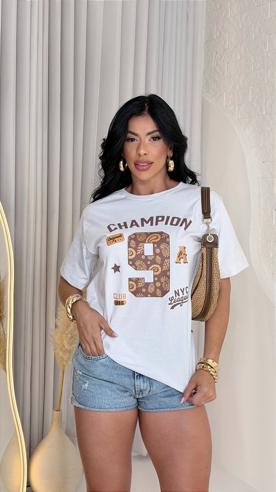 MAX TSHIRT FEMININA  ALGODÃO CHAMPION 9 / BRANCA