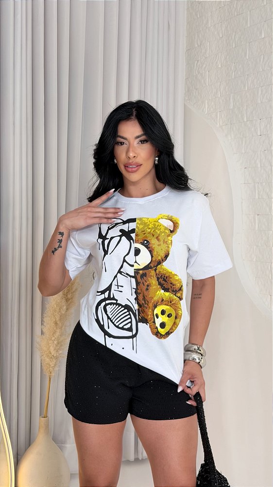 MAX TSHIRT FEMININA  ALGODÃO URSO TED / BRANCA