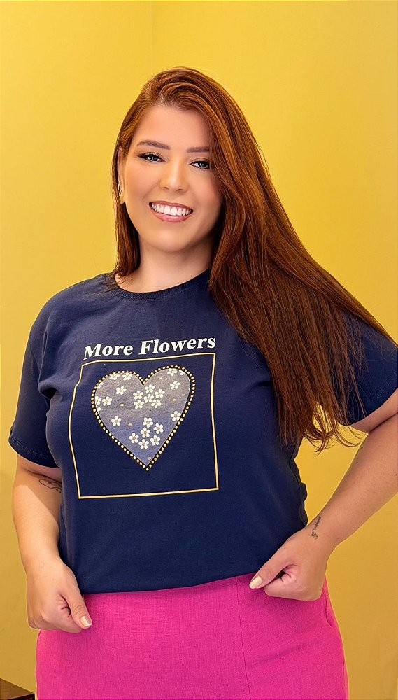 TSHIRT PLUS SIZE FEMININA CORAÇÃO QUADRADO / MARINHO