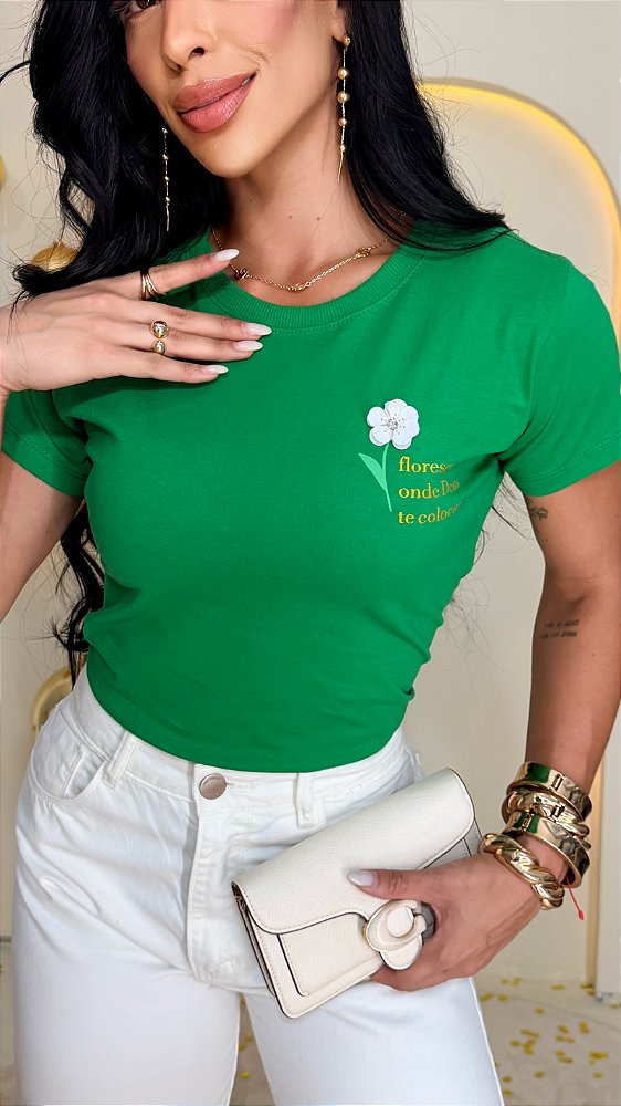 TSHIRT FEMININA ALGODÃO FLORESCA ONDE DEUS TE PLANTAR / VERDE