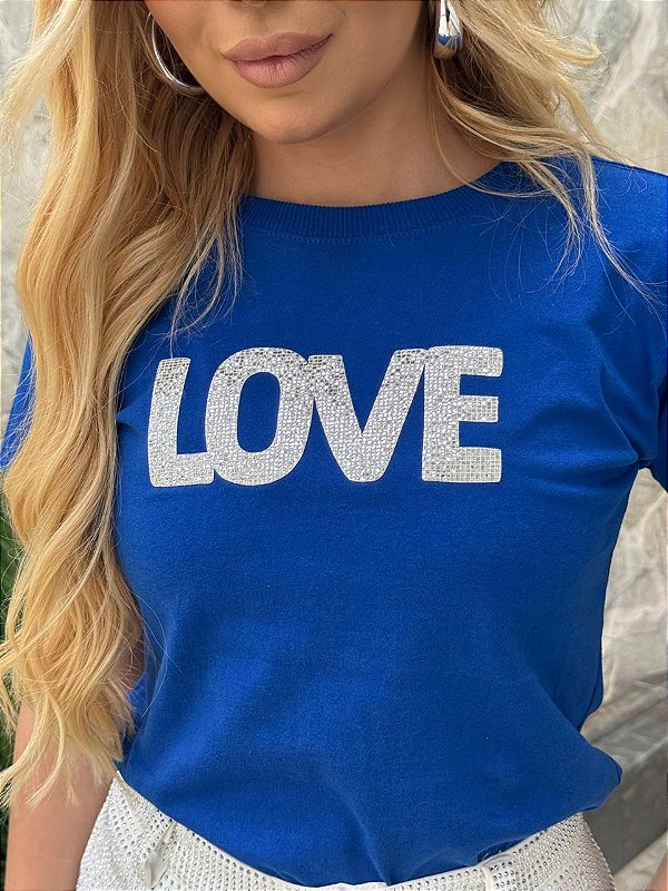 TSHIRT FEMININA ALGODÃO LOVE / AZUL BIC