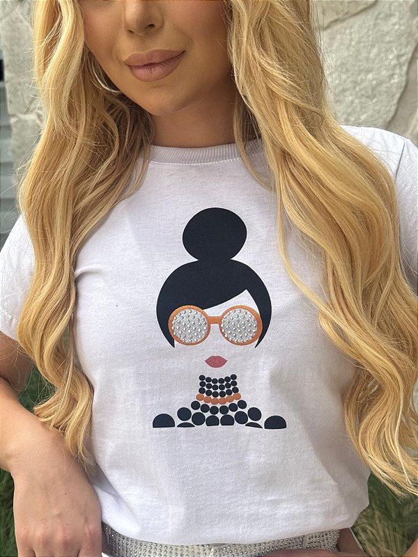 TSHIRT FEMININA ALGODÃO MENINA COM STRASS / BRANCA