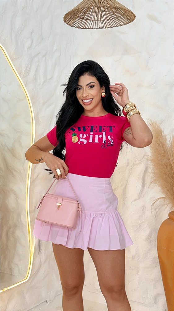 TSHIRT FEMININA ALGODÃO SWETT GIRLS / PINK