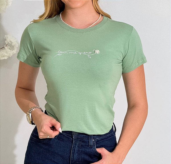 TSHIRT FEMININA ALGODÃO BEM ME QUERO / VERDE MENTA