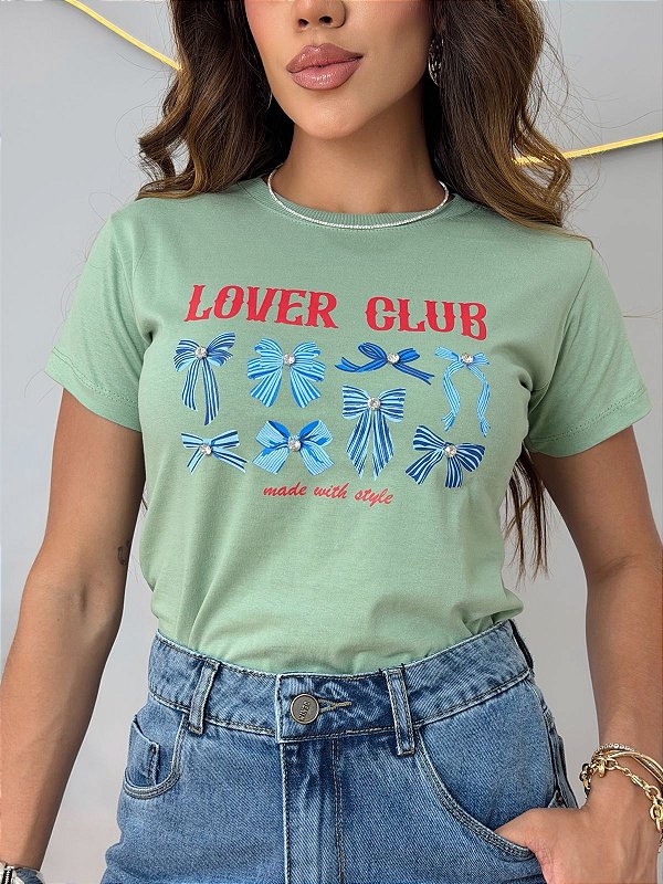 TSHIRT FEMININA ALGODÃO LAÇOS PONTO DE LUZ / VERDE MENTA