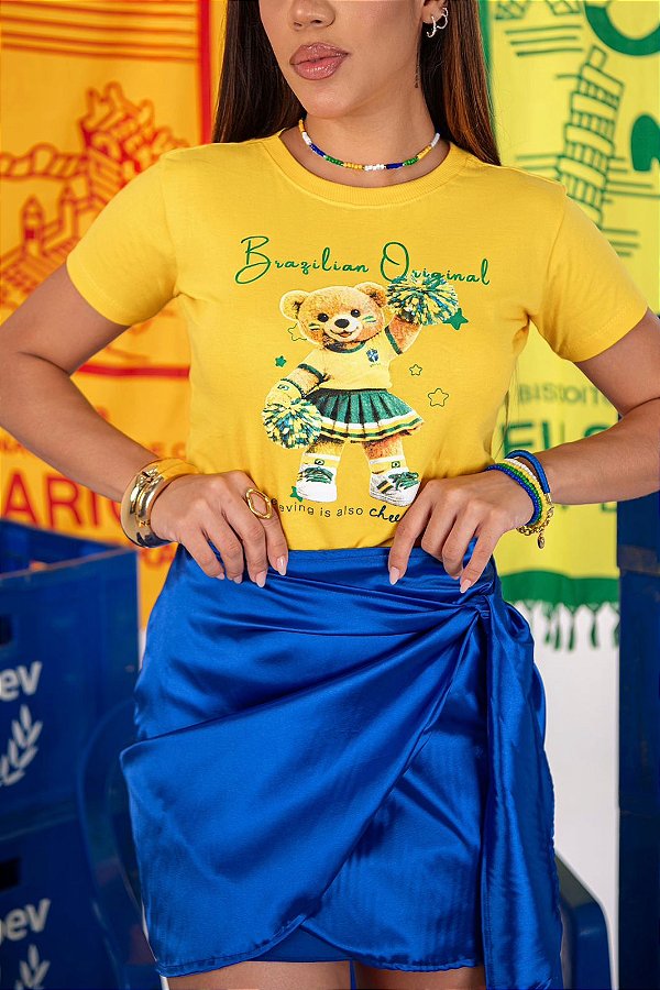 TSHIRT FEMININA ALGODÃO URSO TED BRASIL / AMARELA