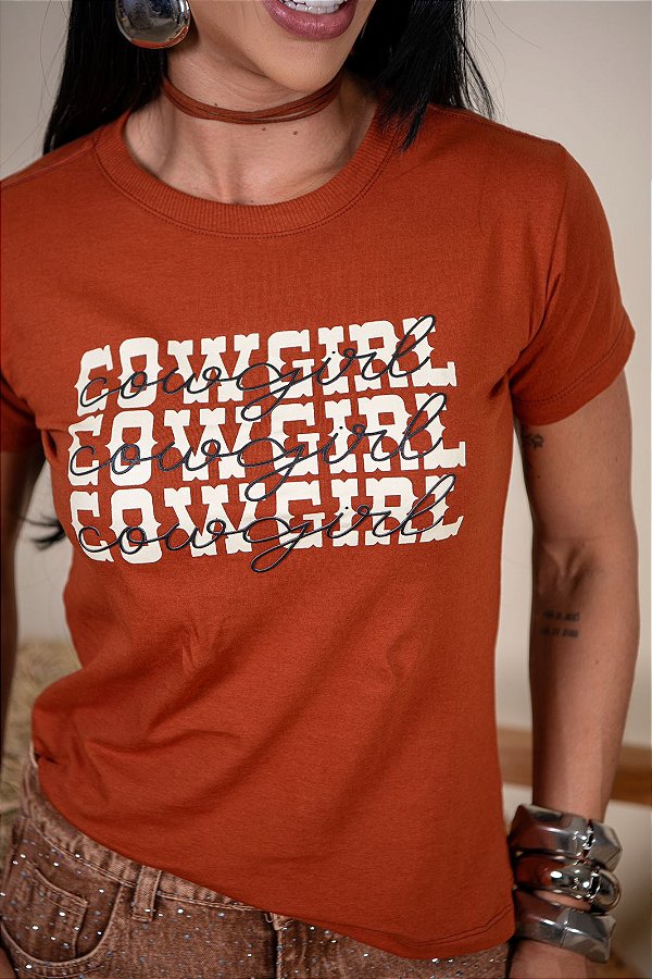 TSHIRT FEMININA ALGODÃO COUNTRY COWGIRL / TERRA COTA