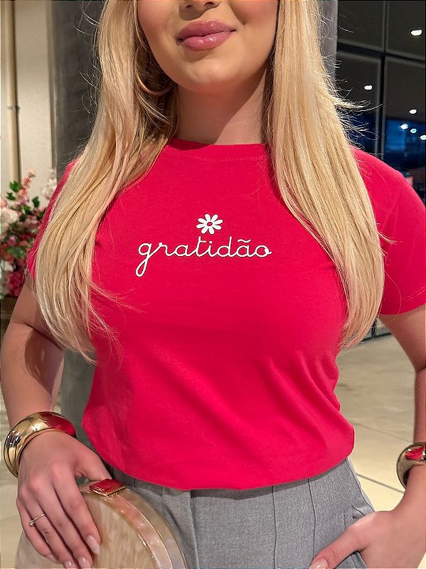 TSHIRT FEMININA ALGODÃO GRATIDÃO / PINK