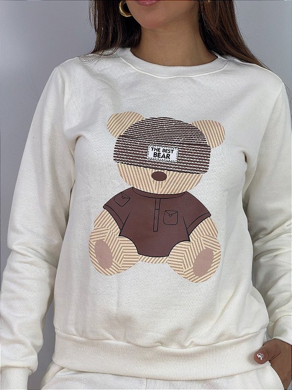 CONJUNTO MOLETOM COMFORT URSO TED STRASS / OFFWHITE