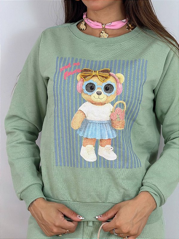 CONJUNTO MOLETOM COMFORT URSINHO COM LACINHO / VERDE MENTA