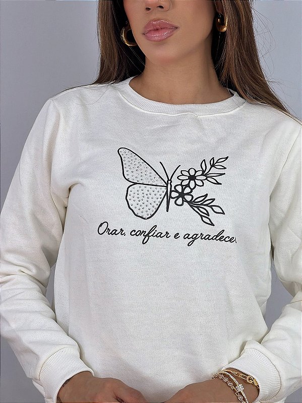 CONJUNTO MOLETOM COMFORT ORAR, CONFIAR E AGRADECER / OFFWHITE
