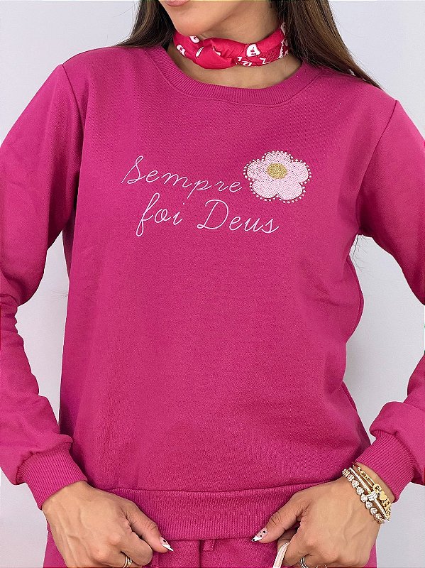 CONJUNTO MOLETOM COMFORT SEMPRE FOI DEUS / PINK