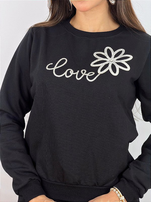 CONJUNTO MOLETOM COMFORT APLICAÇÃO LOVE / PRETO