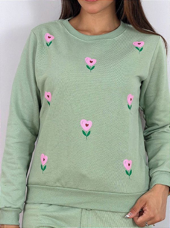 CONJUNTO MOLETOM COMFORT FLORZINHA TOTAL / VERDE MENTA