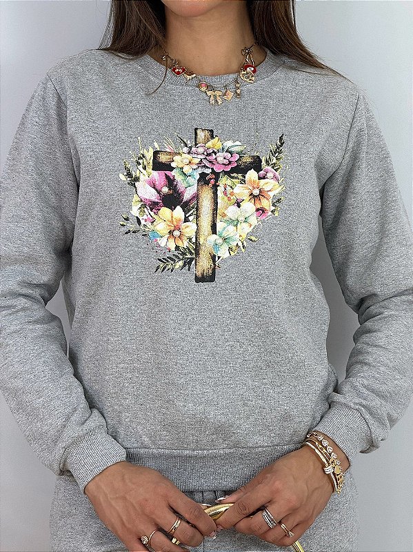 CONJUNTO MOLETOM COMFORT CRUZ COM PEROLAS / MESCLA