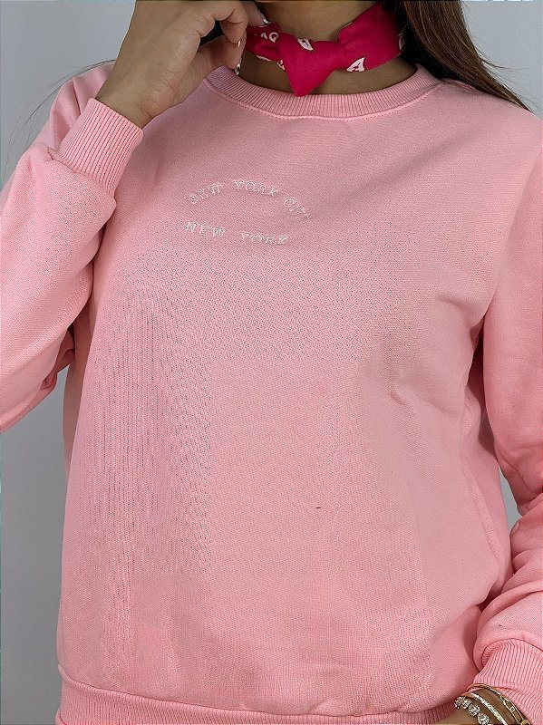 BLUSA MOLETOM COMFORT BORDADO NEWN YORK / ROSA BEBE