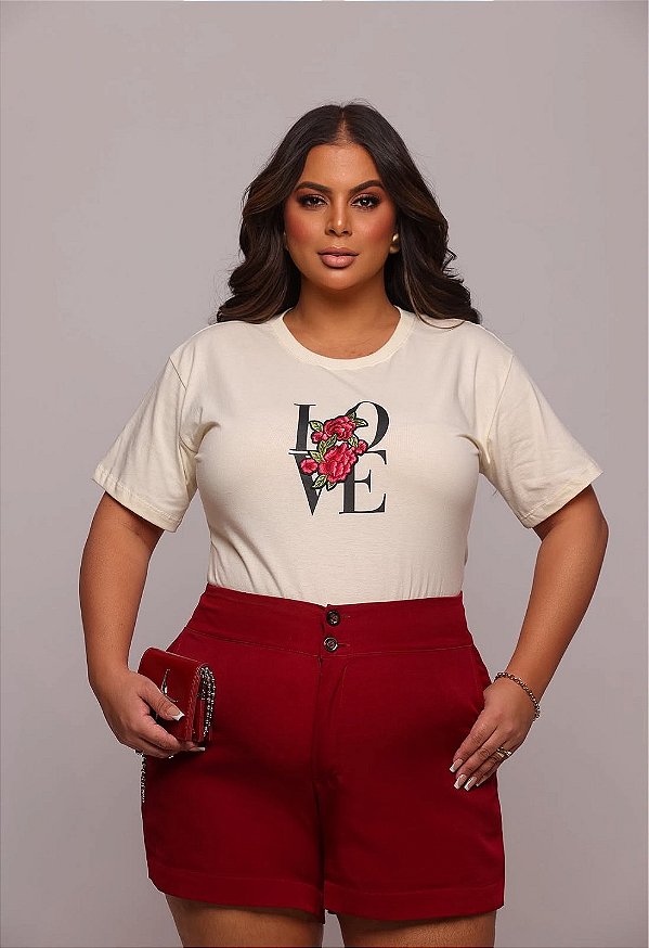 TSHIRT PLUS SIZE FEMININA LOVE APLICAÇÃO / OFFWHITE