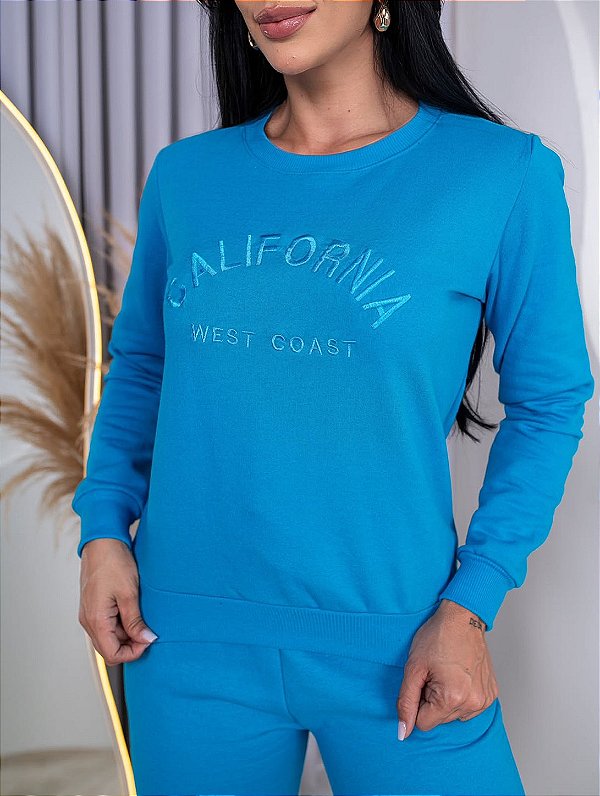BLUSA MOLETOM COMFORT BORDADO CALIFORNIA / AZUL ROYAL
