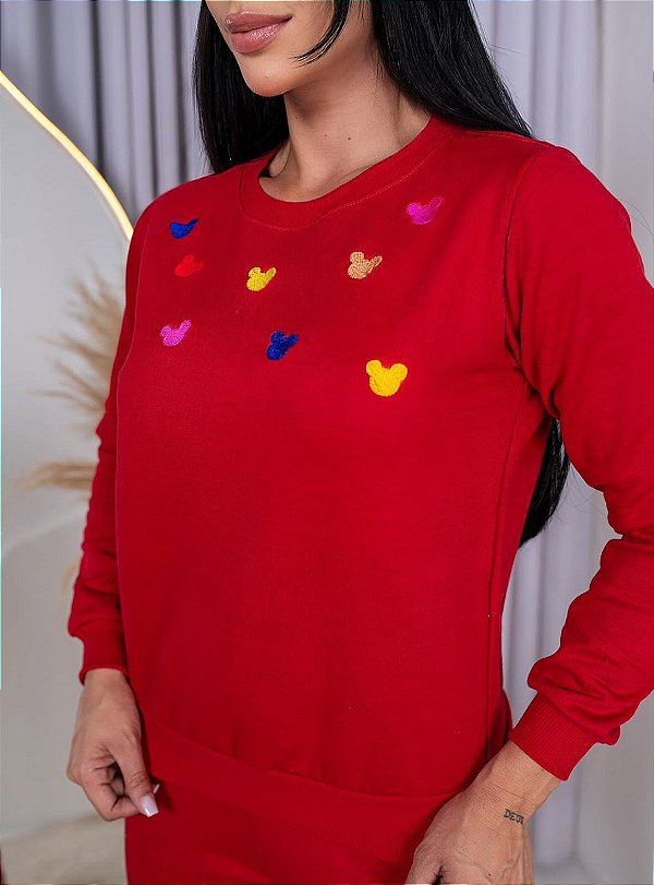 BLUSA MOLETOM COMFORT BORDADO MICKEY COLORIDO / VERMELHO