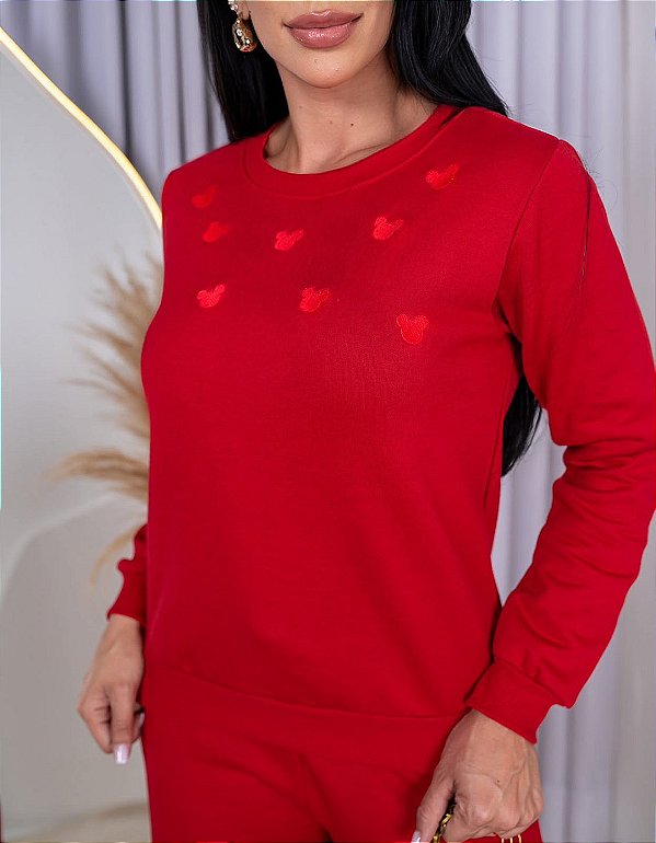 BLUSA MOLETOM COMFORT BORDADO MICKEY / VERMELHO