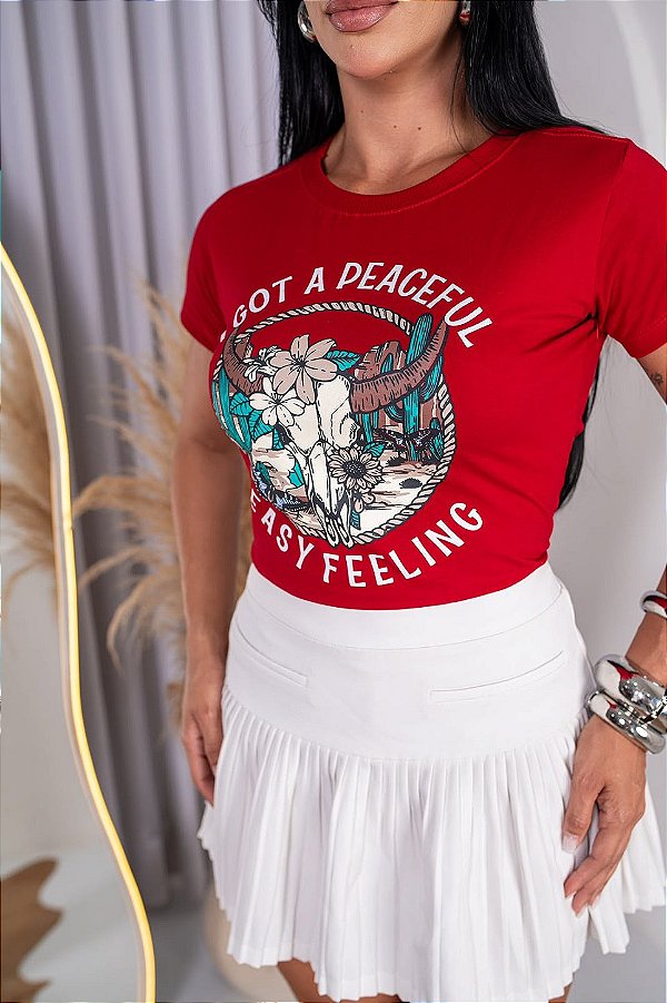 TSHIRT FEMININA ALGODÃO COUNTRY TEXAS / VERMELHA