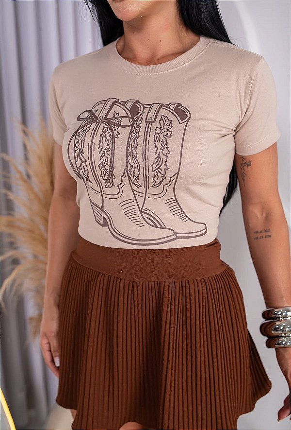 TSHIRT FEMININA ALGODÃO COUNTRY DUAS BOTAS / NUDE