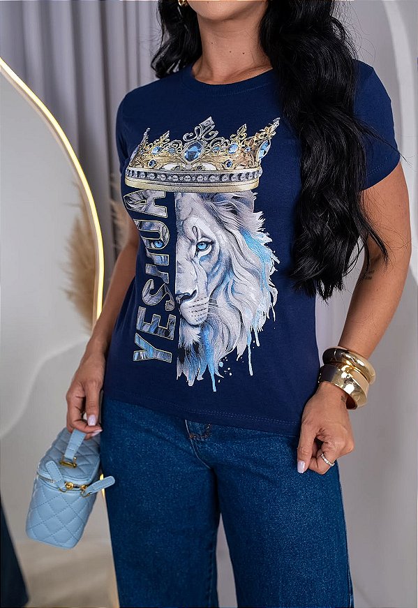 TSHIRT FEMININA ALGODÃO YESHUA ALTO REALISTA / AZUL MARINHO