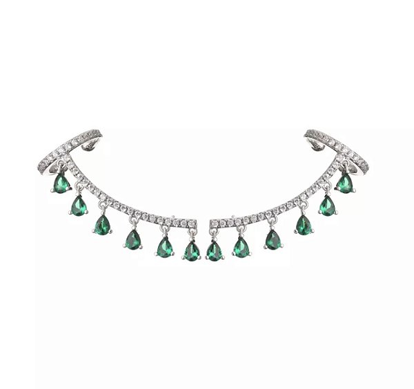 Brinco Ear Cuff mini gotas Esmeralda