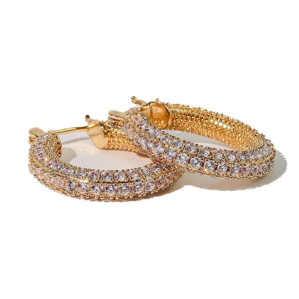 Argola Cravejada New Berlim Gold