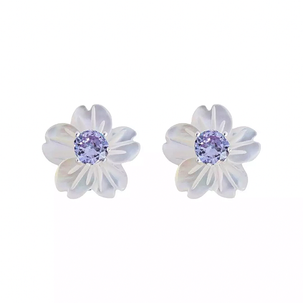 Brinco Flor Madrepérola Lavanda Prata 925